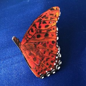 NWT Butterfly Pin Hand Painted on Leather One Of A Kind Signed